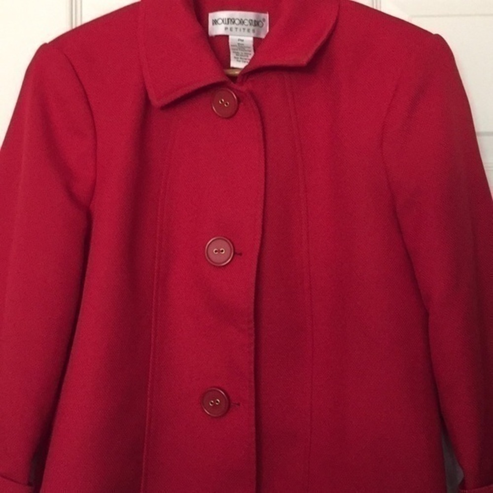 $10 SALE Vintage Petite Red Blazer Jacket Pleated Cuff Retro 90s Y2K - Picture 3 of 8